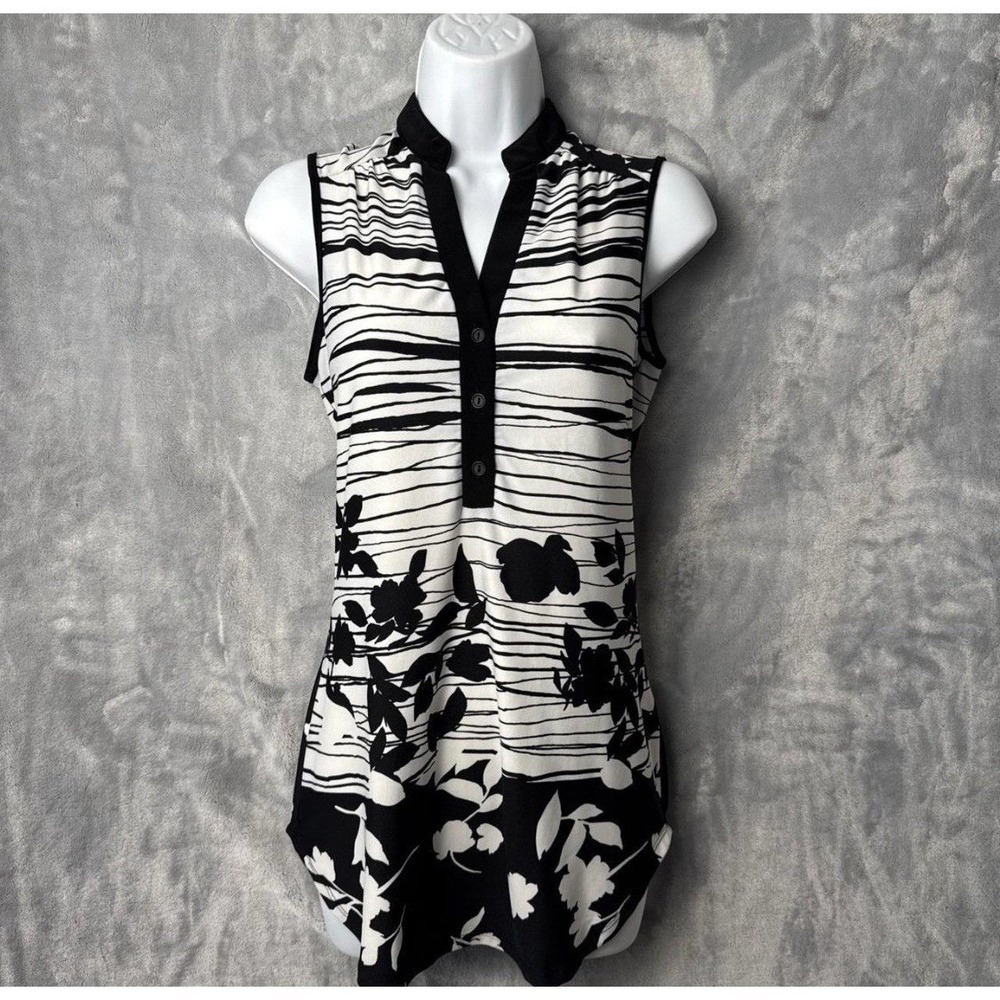 Perception Concept Sleeveless Blouse Women S Black White Floral Stripe Top